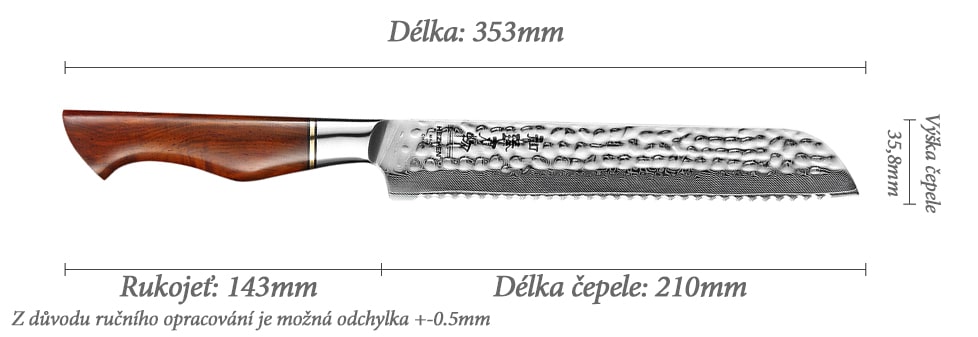 Nůž na pečivo HEZHEN Master B30R - rozměry